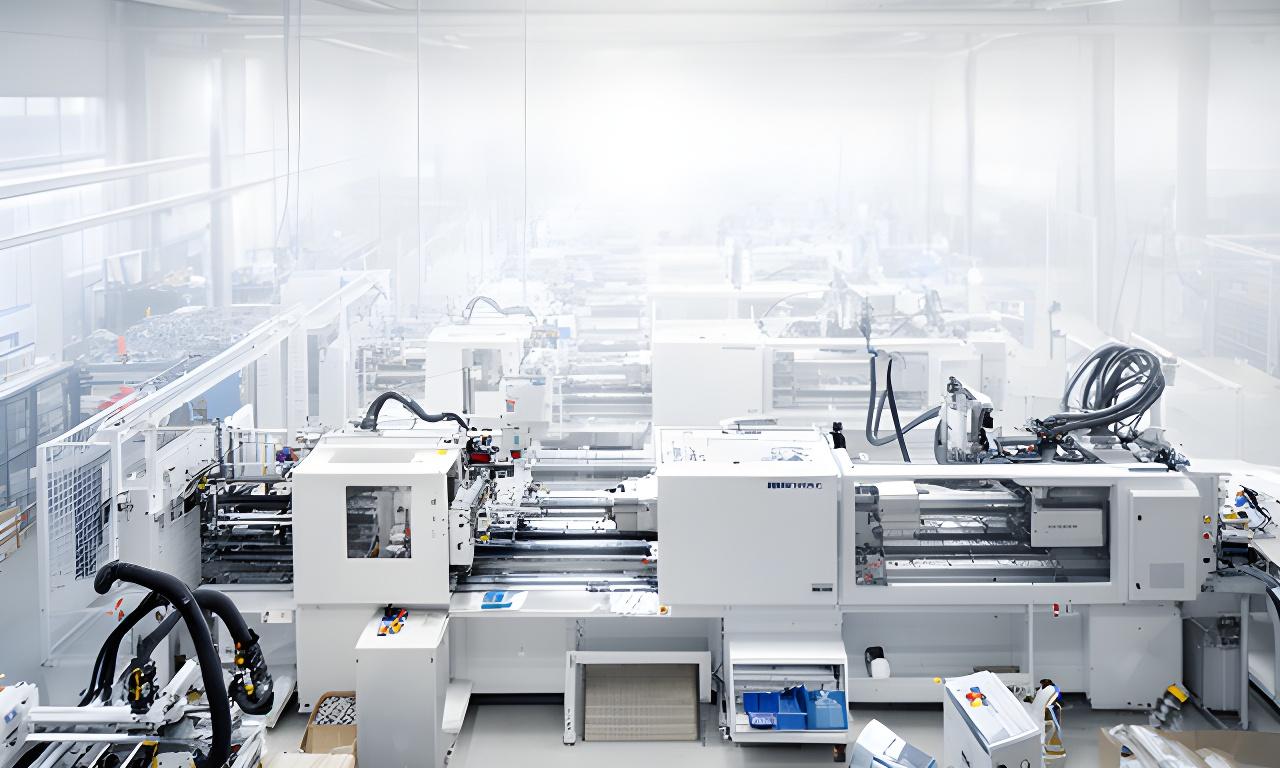 Produktionshalle von Uster Produkte in Zürich mit Kunststoffmaschinen und hellen Arbeitsbereichen