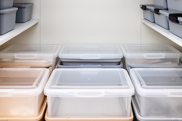Organisationstrays und Behälter für Schrank und Vorratsraum in einem aufgeräumten Innenraum